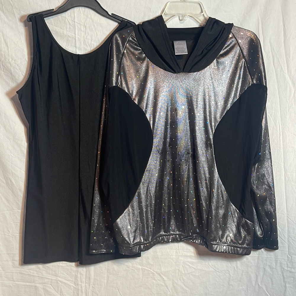 Revolution Dancewear Costume Large Adult LA Black Silver Sequins Short Unitard
